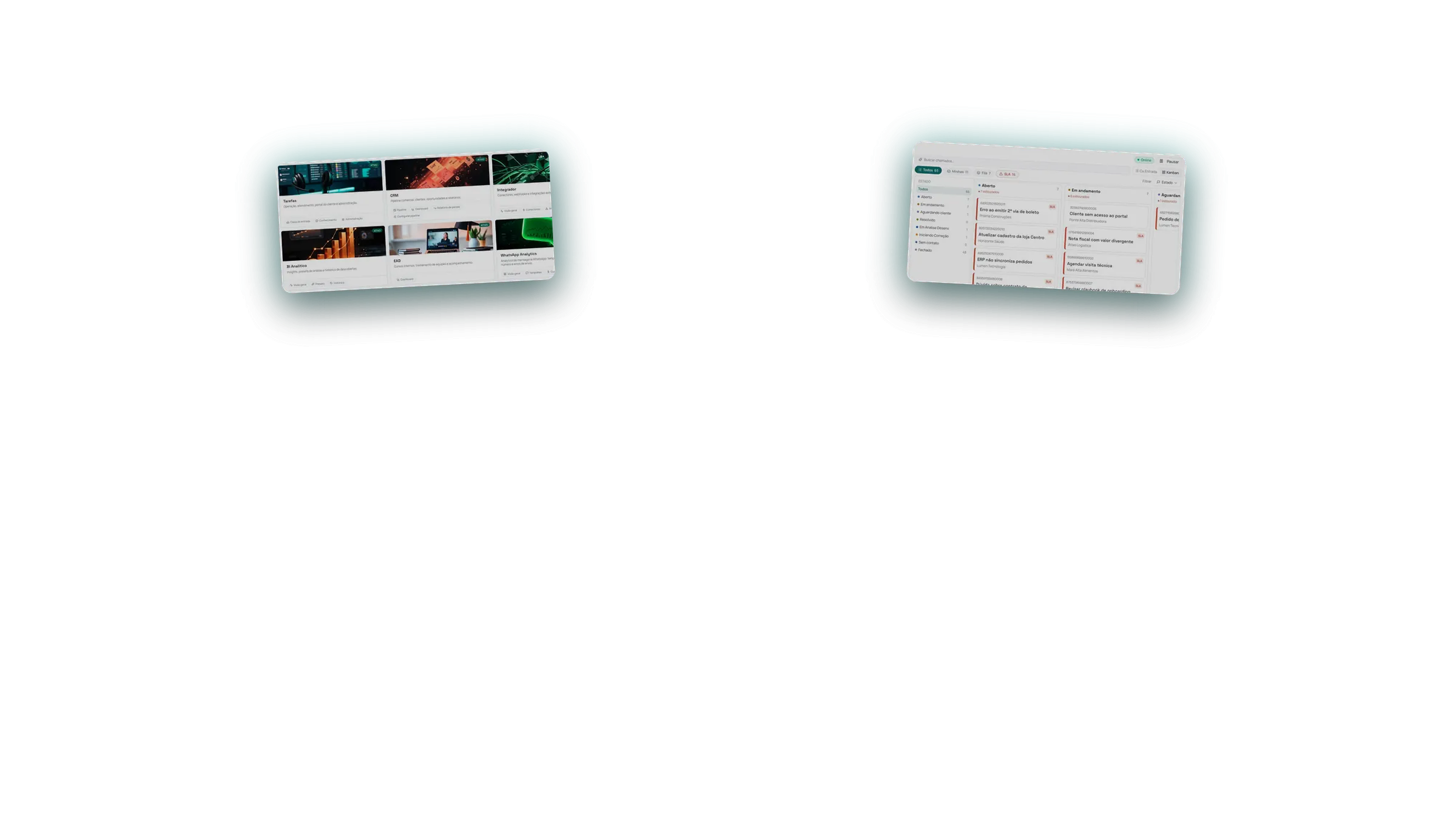 Portal de módulos e kanban de chamados do Jubs